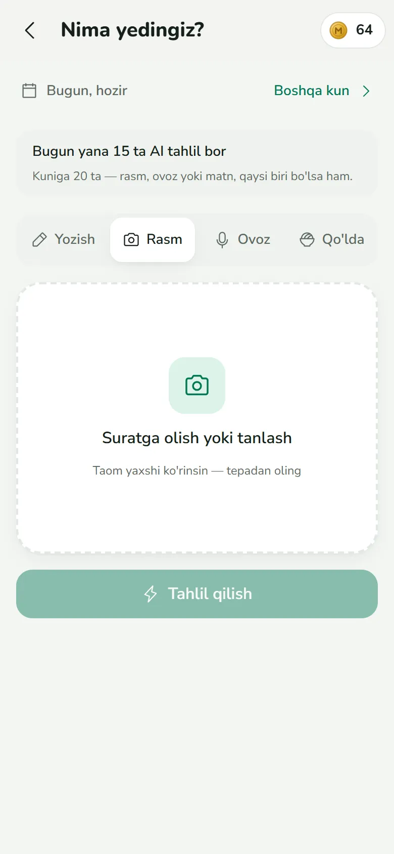 «Rasm» rejimi: suratga olish yoki tanlash