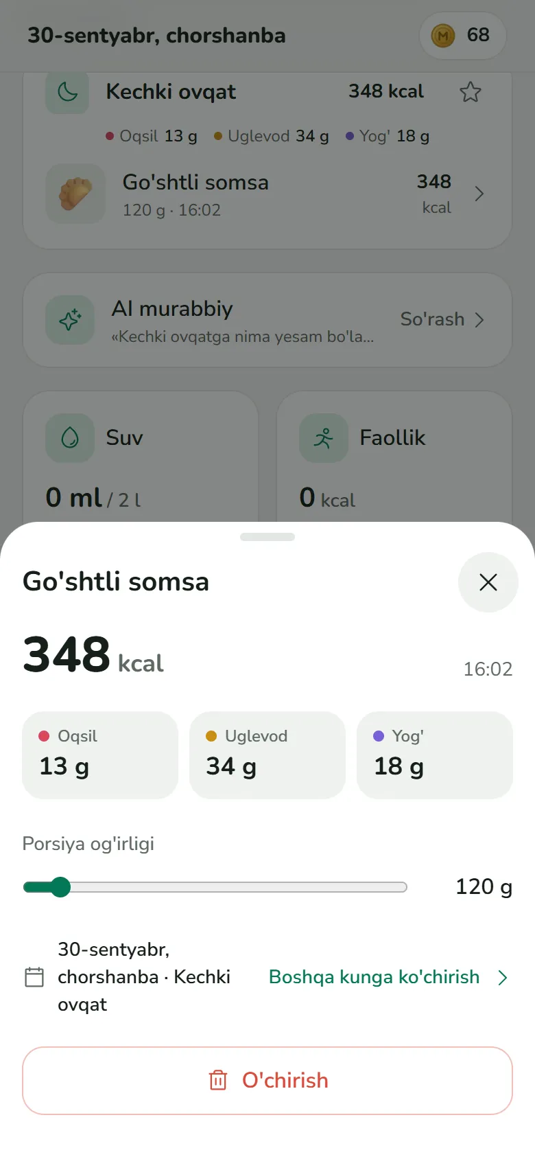 Somsa kartochkasi: 120 g, 348 kcal